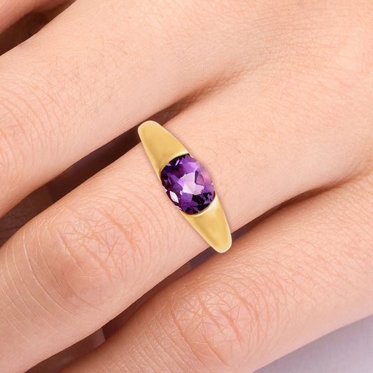 18K Gold Plated Brass Smooth Band Oval Gemstone Statement Ring Jewelry TGR1005 RM-1743