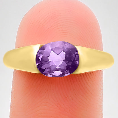 18K Gold Plated Brass Smooth Band Oval Gemstone Statement Ring Jewelry TGR1005 RM-1743