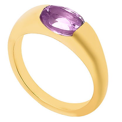 18K Gold Plated Brass Smooth Band Oval Gemstone Statement Ring Jewelry TGR1005 RM-1743