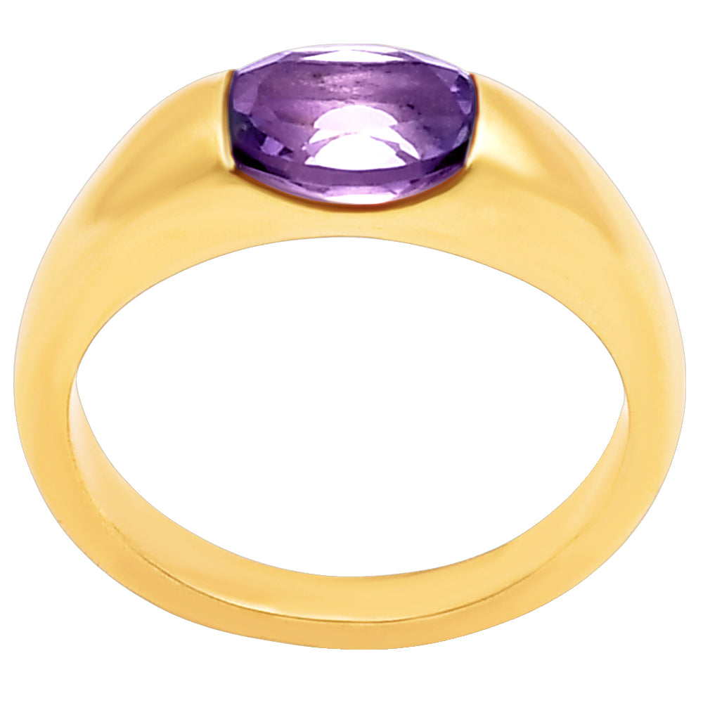 18K Gold Plated Brass Smooth Band Oval Gemstone Statement Ring Jewelry TGR1005 RM-1743