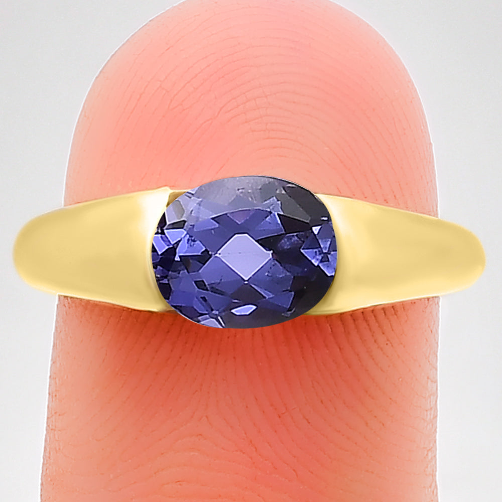 18K Gold Plated Brass Smooth Band Oval Gemstone Statement Ring Jewelry TGR1005 RM-1743