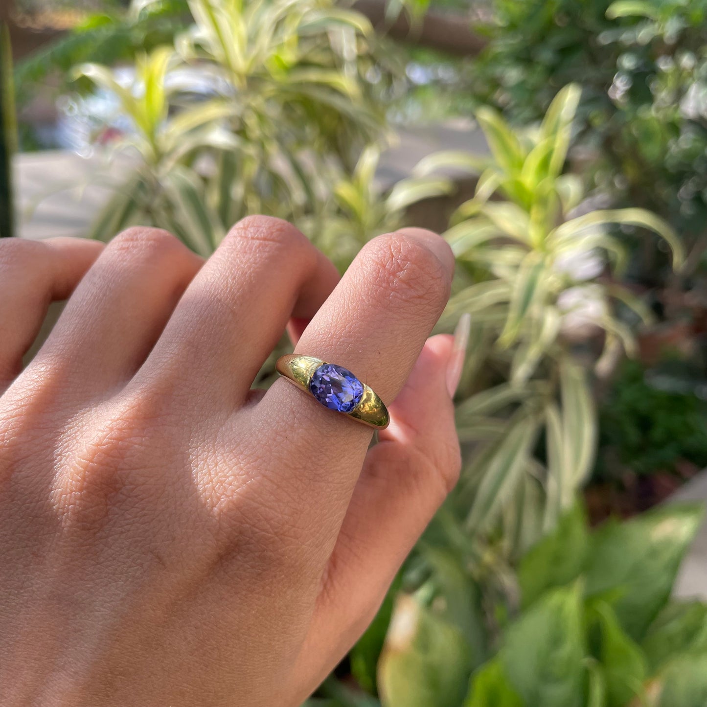 18K Gold Plated Smooth Band Oval Gemstone Statement Ring Jewelry TGR1005 RM-1743
