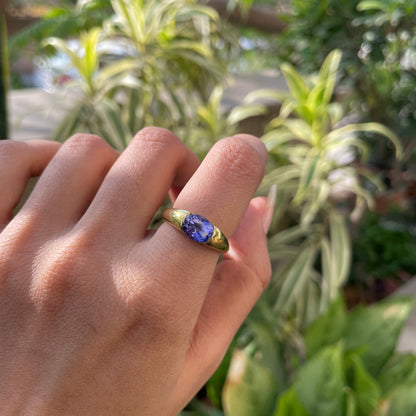 18K Gold Plated Smooth Band Oval Gemstone Statement Ring Jewelry TGR1005 RM-1743