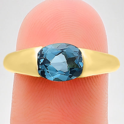 18K Gold Plated Brass Smooth Band Oval Gemstone Statement Ring Jewelry TGR1005 RM-1743