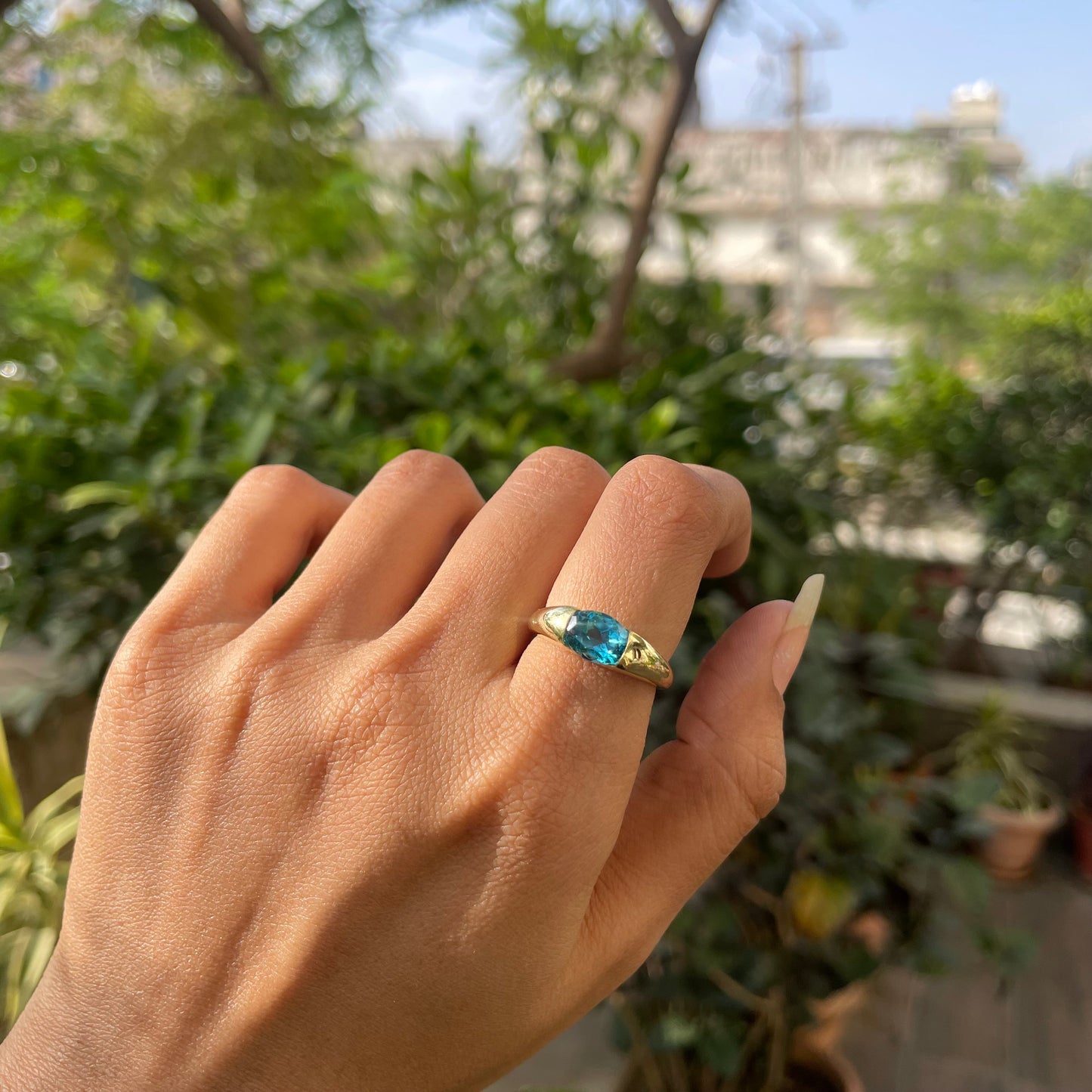 18K Gold Plated Smooth Band Oval Gemstone Statement Ring Jewelry TGR1005 RM-1743