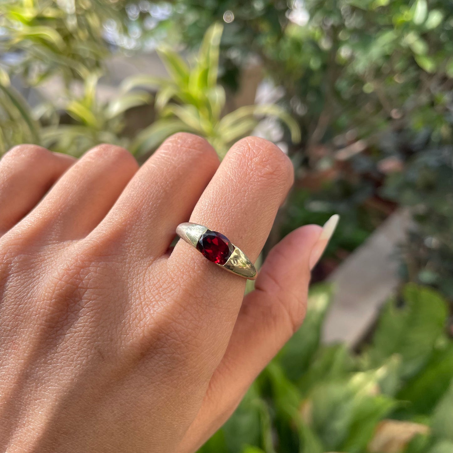 18K Gold Plated Smooth Band Oval Gemstone Statement Ring Jewelry TGR1005 RM-1743