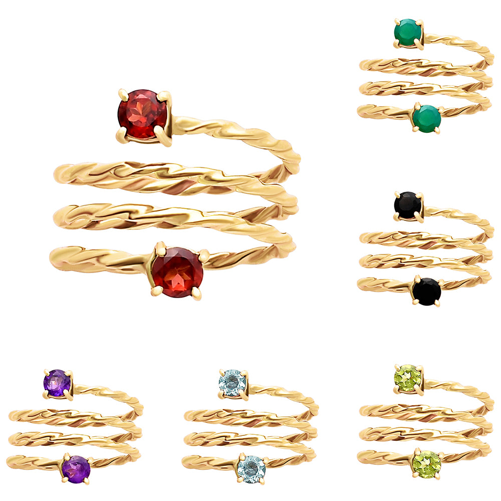 18K Gold Plated Spiral Twisted Two Stone Ring Fashion Jewelry TGR1006 RM-1741