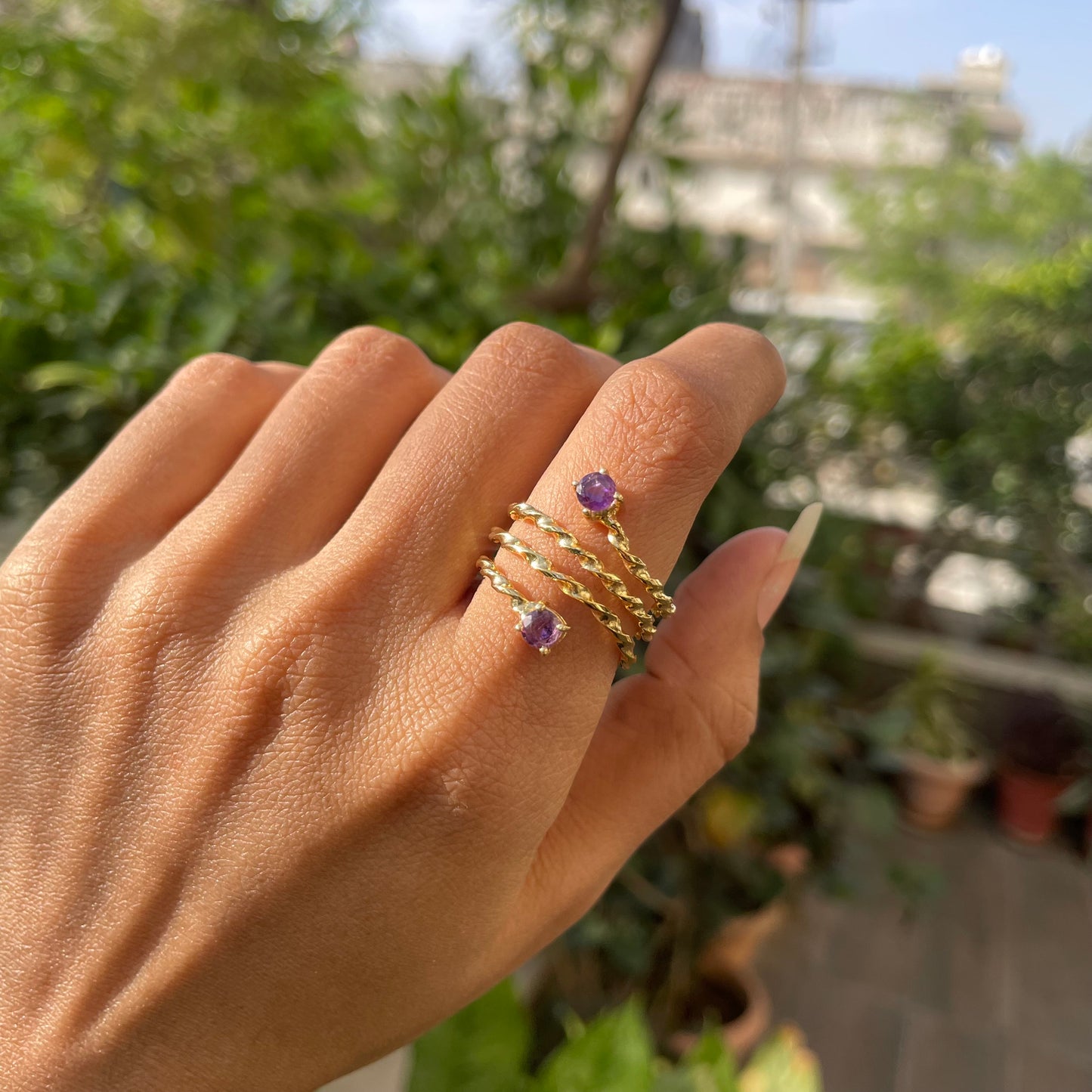 18K Gold Plated Spiral Twisted Two Stone Ring Fashion Jewelry TGR1006 RM-1741