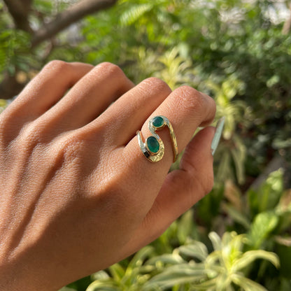 18K Gold Plated Dual Colorful Gemstone Wrap Ring Fashion Jewelry TGR1007 RM-1039