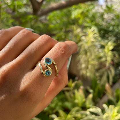 18K Gold Plated Dual Colorful Gemstone Wrap Ring Fashion Jewelry TGR1007 RM-1039