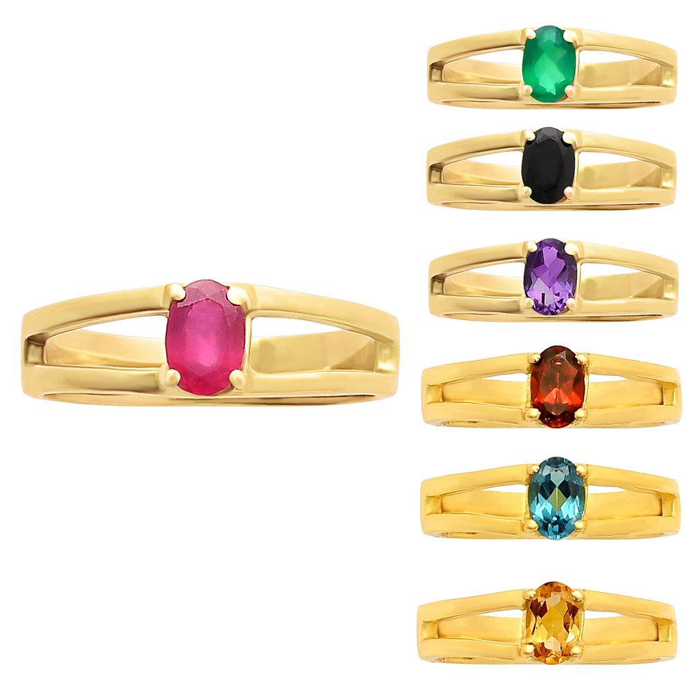 Oval Cut Birth Gemstone Ring in 18K Gold Over Brass Split Shank Design TGR1008 RM-1754