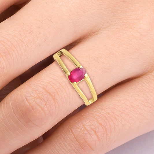 Oval Cut Birth Gemstone Ring in 18K Gold Over Brass Split Shank Design TGR1008 RM-1754