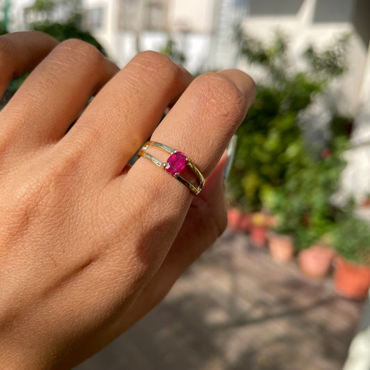 Oval Cut Birth Gemstone Ring in 18K Gold Plated Split Shank Design TGR1008 RM-1754