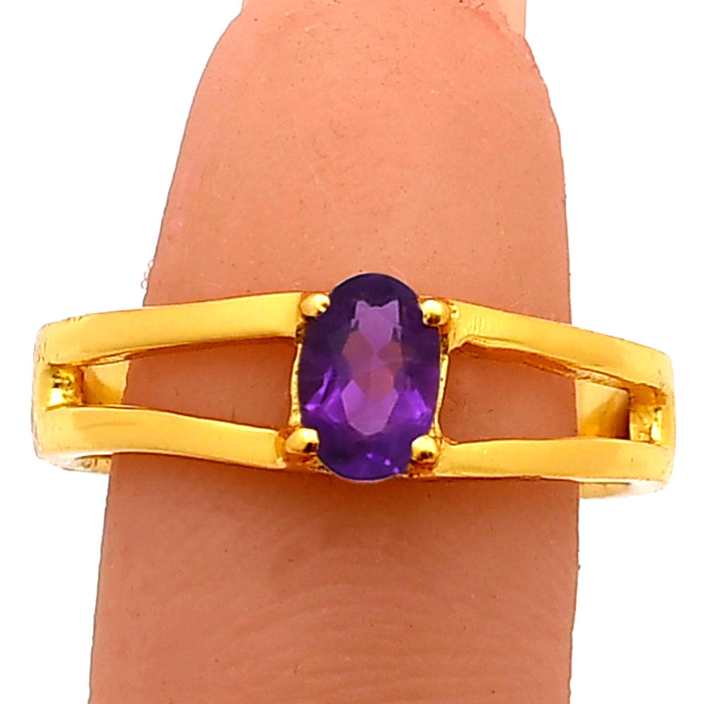 Oval Cut Birth Gemstone Ring in 18K Gold Over Brass Split Shank Design TGR1008 RM-1754