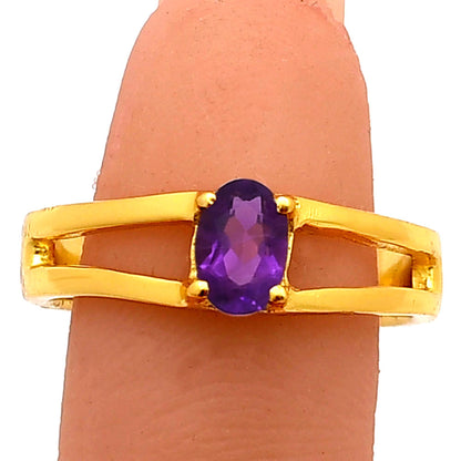 Oval Cut Birth Gemstone Ring in 18K Gold Over Brass Split Shank Design TGR1008 RM-1754
