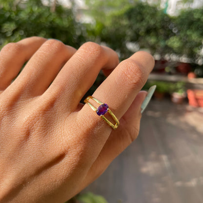 Oval Cut Birth Gemstone Ring in 18K Gold Plated Split Shank Design TGR1008 RM-1754