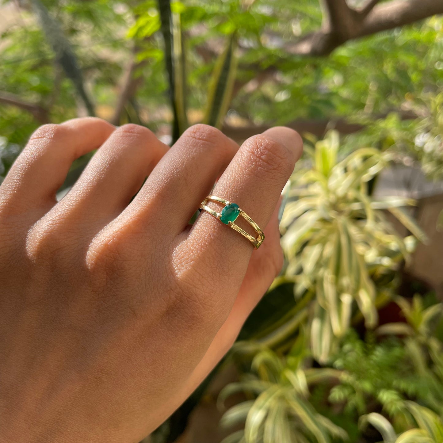 Oval Cut Birth Gemstone Ring in 18K Gold Plated Split Shank Design TGR1008 RM-1754