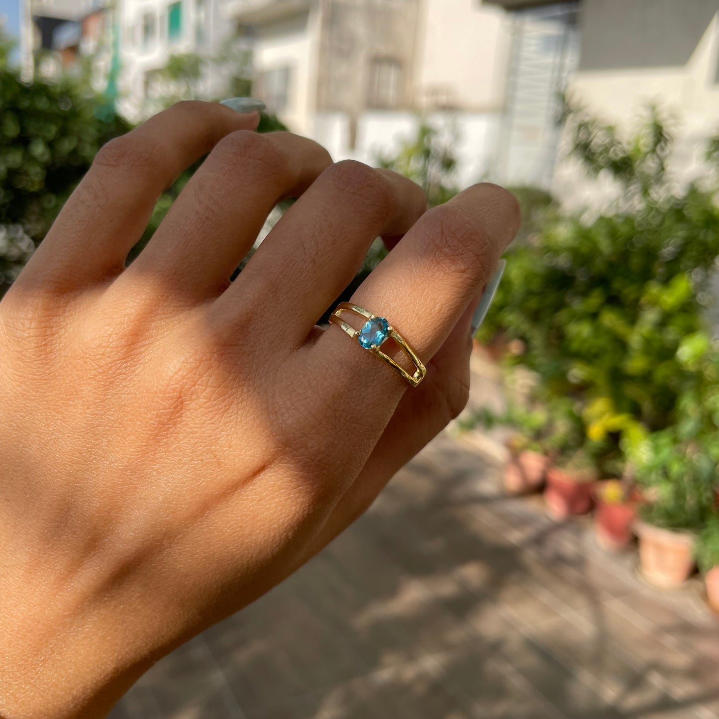 Oval Cut Birth Gemstone Ring in 18K Gold Plated Split Shank Design TGR1008 RM-1754