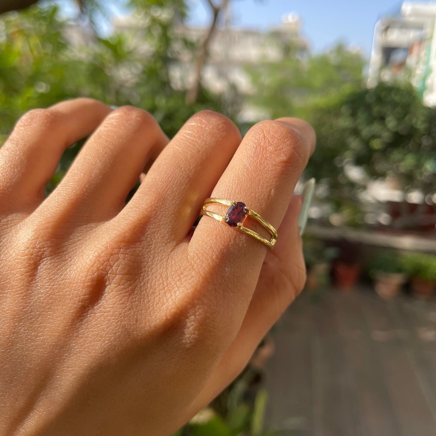 Oval Cut Birth Gemstone Ring in 18K Gold Plated Split Shank Design TGR1008 RM-1754