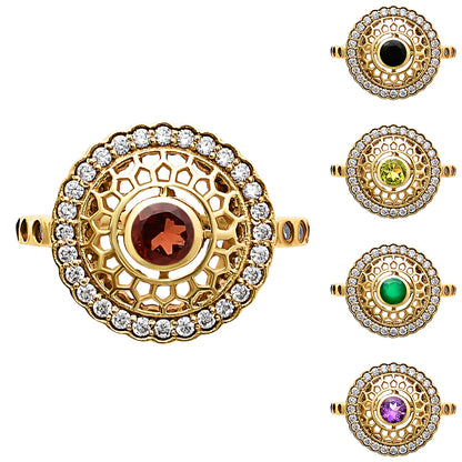18K Gold Plated Round Halo Gemstone Ring Jewelry with CZ Accents TGR1009 RM1735
