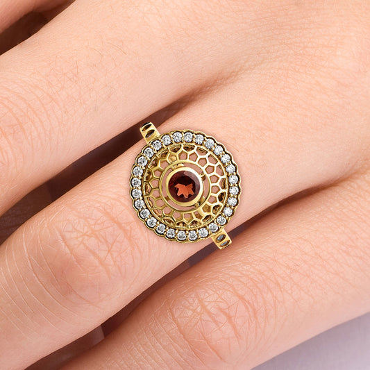 18K Gold Over Brass Round Halo Gemstone Ring Jewelry with CZ Accents TGR1009 RM1735