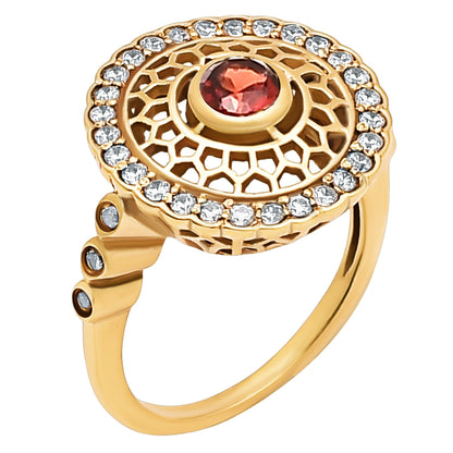 18K Gold Plated Round Halo Gemstone Ring Jewelry with CZ Accents TGR1009 RM1735