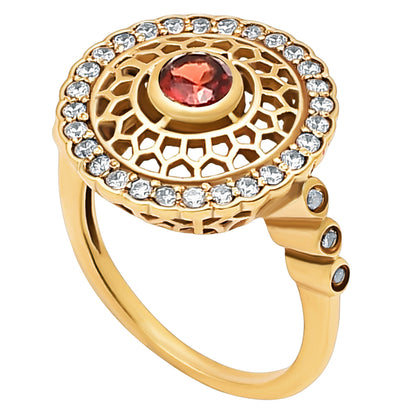 18K Gold Plated Round Halo Gemstone Ring Jewelry with CZ Accents TGR1009 RM1735