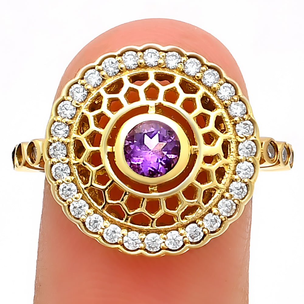 18K Gold Plated Round Halo Gemstone Ring Jewelry with CZ Accents TGR1009 RM1735