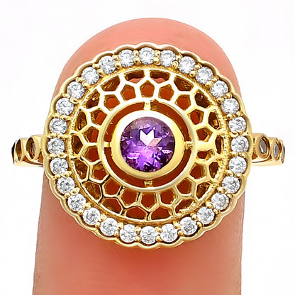 18K Gold Plated Round Halo Gemstone Ring Jewelry with CZ Accents TGR1009 RM1735