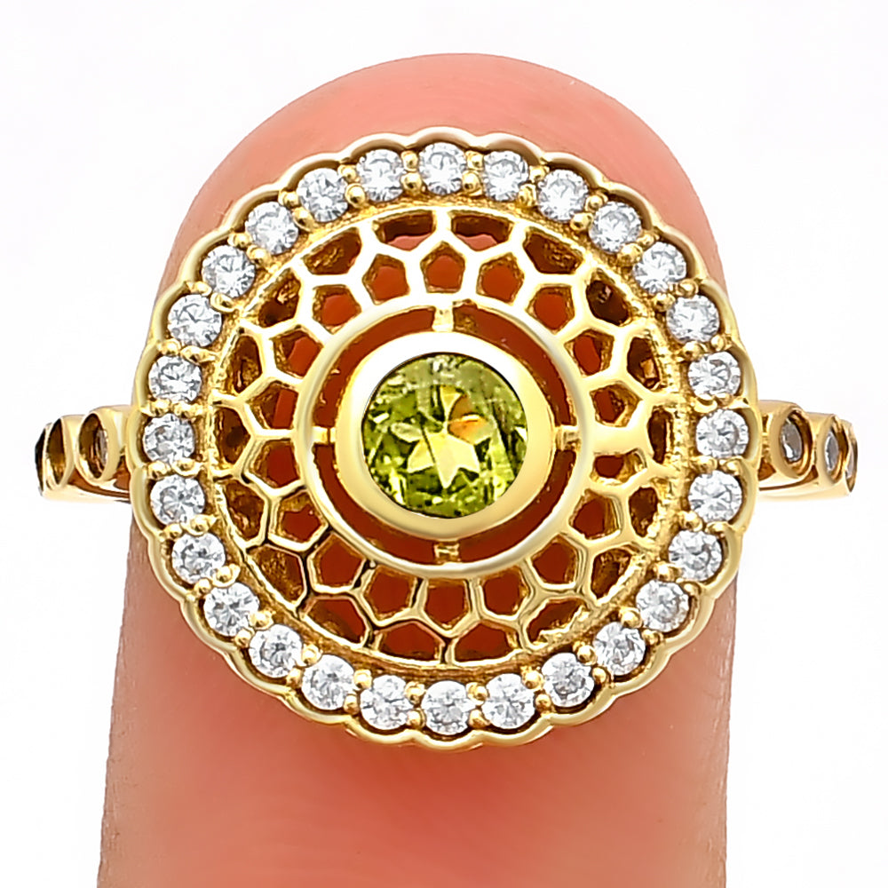 18K Gold Plated Round Halo Gemstone Ring Jewelry with CZ Accents TGR1009 RM1735