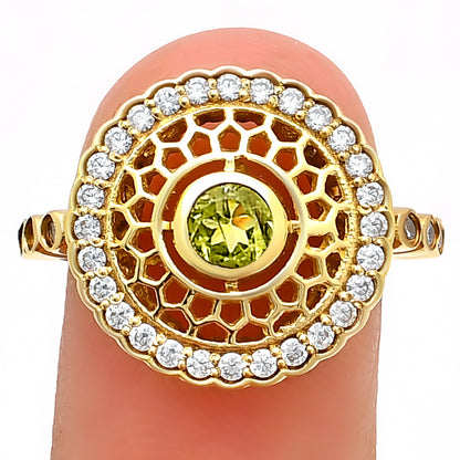 18K Gold Plated Round Halo Gemstone Ring Jewelry with CZ Accents TGR1009 RM1735