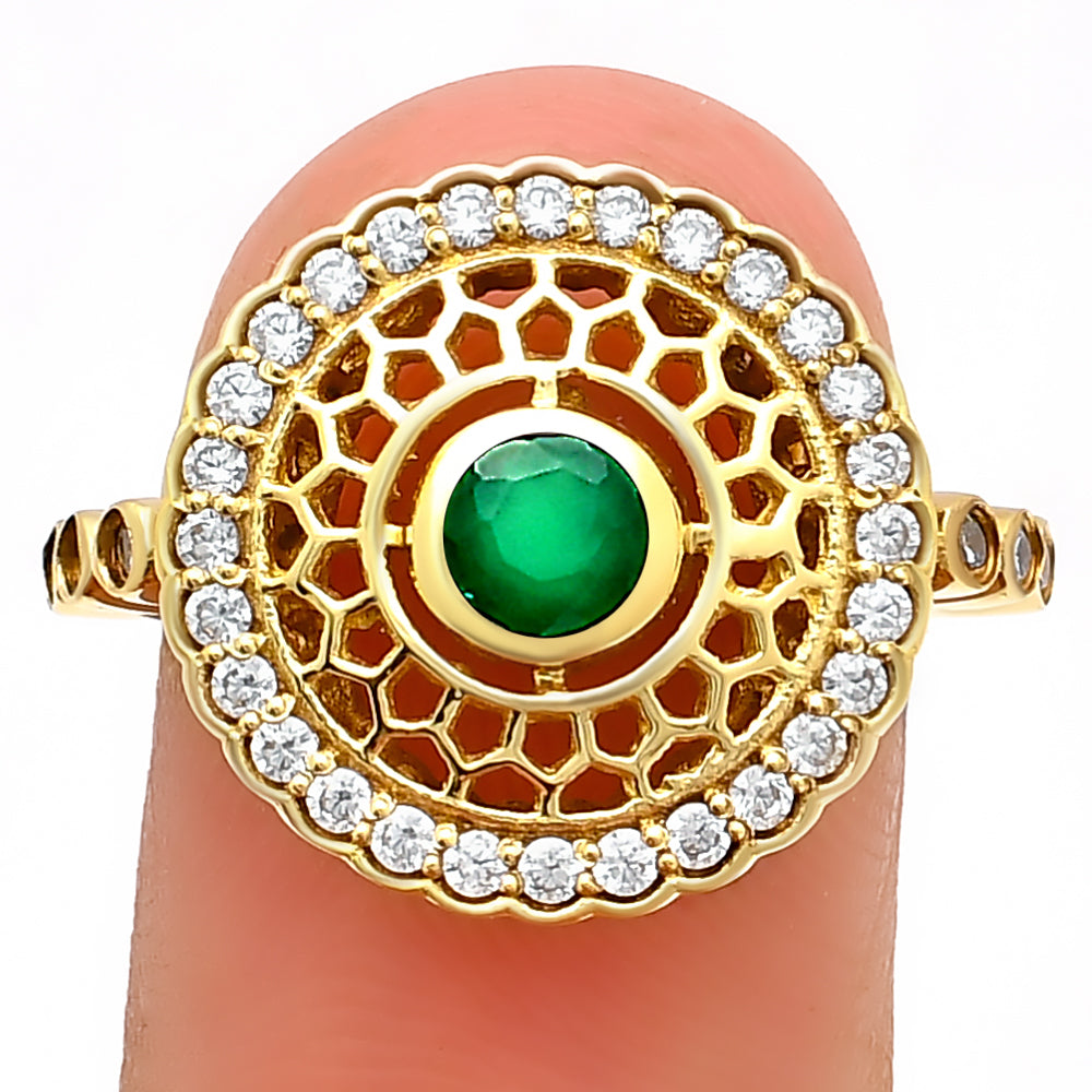18K Gold Plated Round Halo Gemstone Ring Jewelry with CZ Accents TGR1009 RM1735