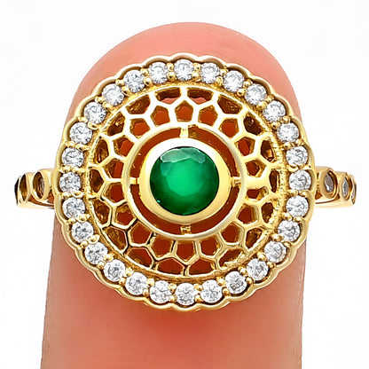 18K Gold Plated Round Halo Gemstone Ring Jewelry with CZ Accents TGR1009 RM1735