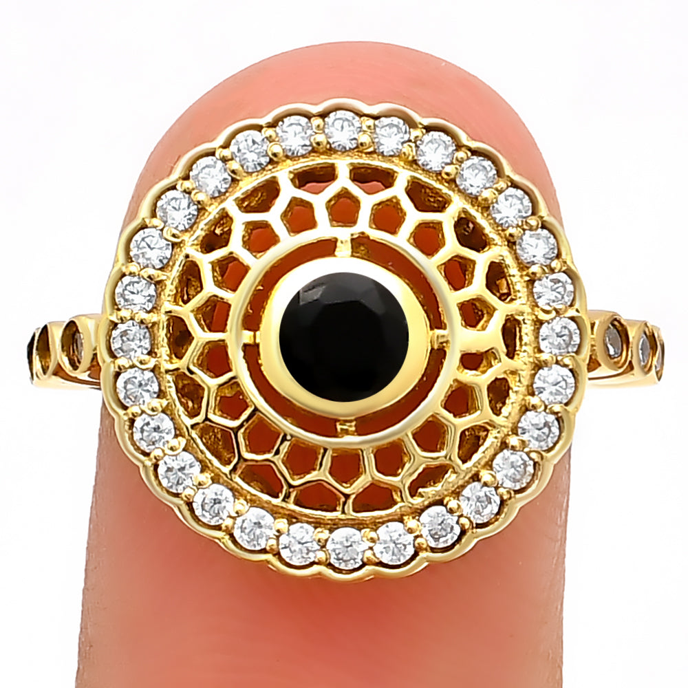 18K Gold Plated Round Halo Gemstone Ring Jewelry with CZ Accents TGR1009 RM1735