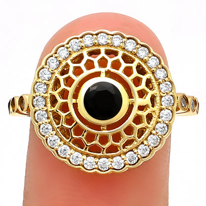 18K Gold Plated Round Halo Gemstone Ring Jewelry with CZ Accents TGR1009 RM1735