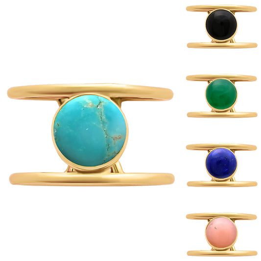 18K Gold Over Brass Round Gemstone Double Band Ring Jewelry for Women TGR1010 RM1742