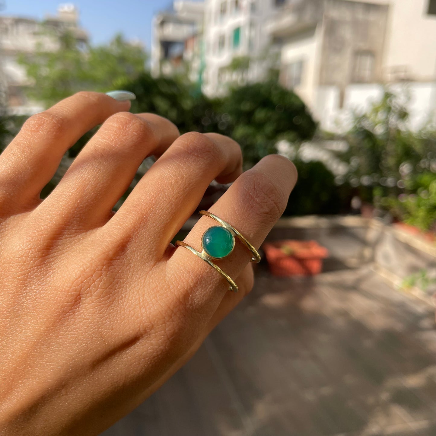 18K Gold Plated Round Gemstone Double Band Ring Jewelry for Women TGR1010 RM1742