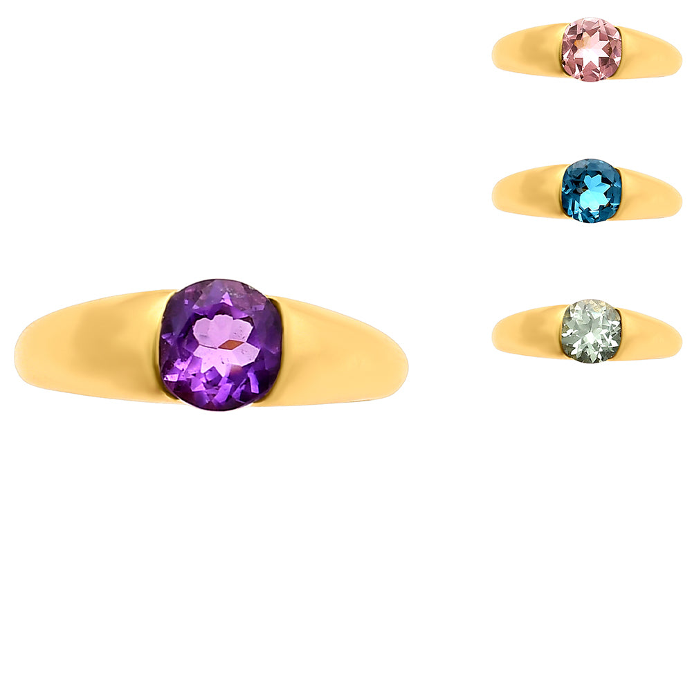 18K Gold Plated Brass Smooth Band Round Gemstone Statement Ring Jewelry TGR1011 RM-1743