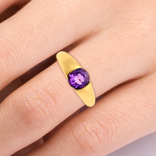 18K Gold Plated Brass Smooth Band Round Gemstone Statement Ring Jewelry TGR1011 RM-1743