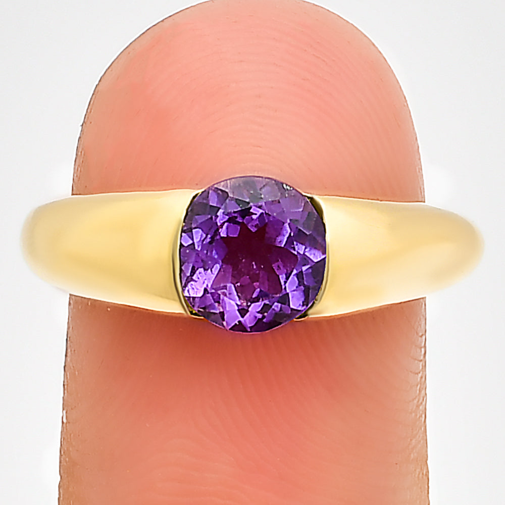 18K Gold Plated Brass Smooth Band Round Gemstone Statement Ring Jewelry TGR1011 RM-1743