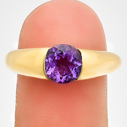 18K Gold Plated Brass Smooth Band Round Gemstone Statement Ring Jewelry TGR1011 RM-1743