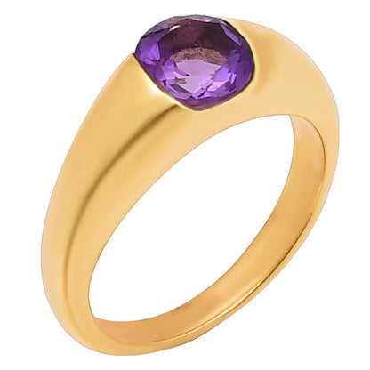 18K Gold Plated Brass Smooth Band Round Gemstone Statement Ring Jewelry TGR1011 RM-1743