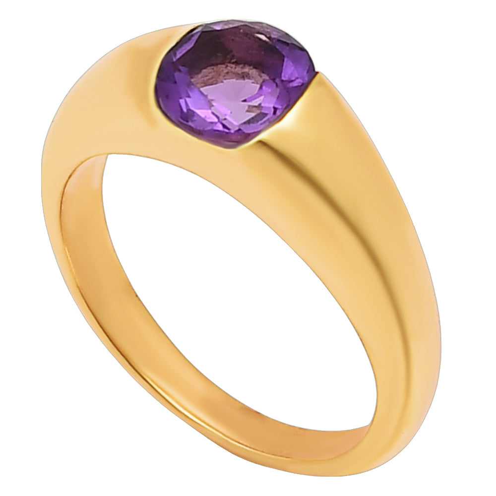 18K Gold Plated Brass Smooth Band Round Gemstone Statement Ring Jewelry TGR1011 RM-1743
