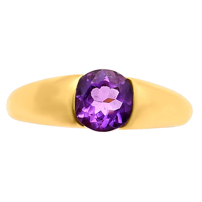 18K Gold Plated Brass Smooth Band Round Gemstone Statement Ring Jewelry TGR1011 RM-1743