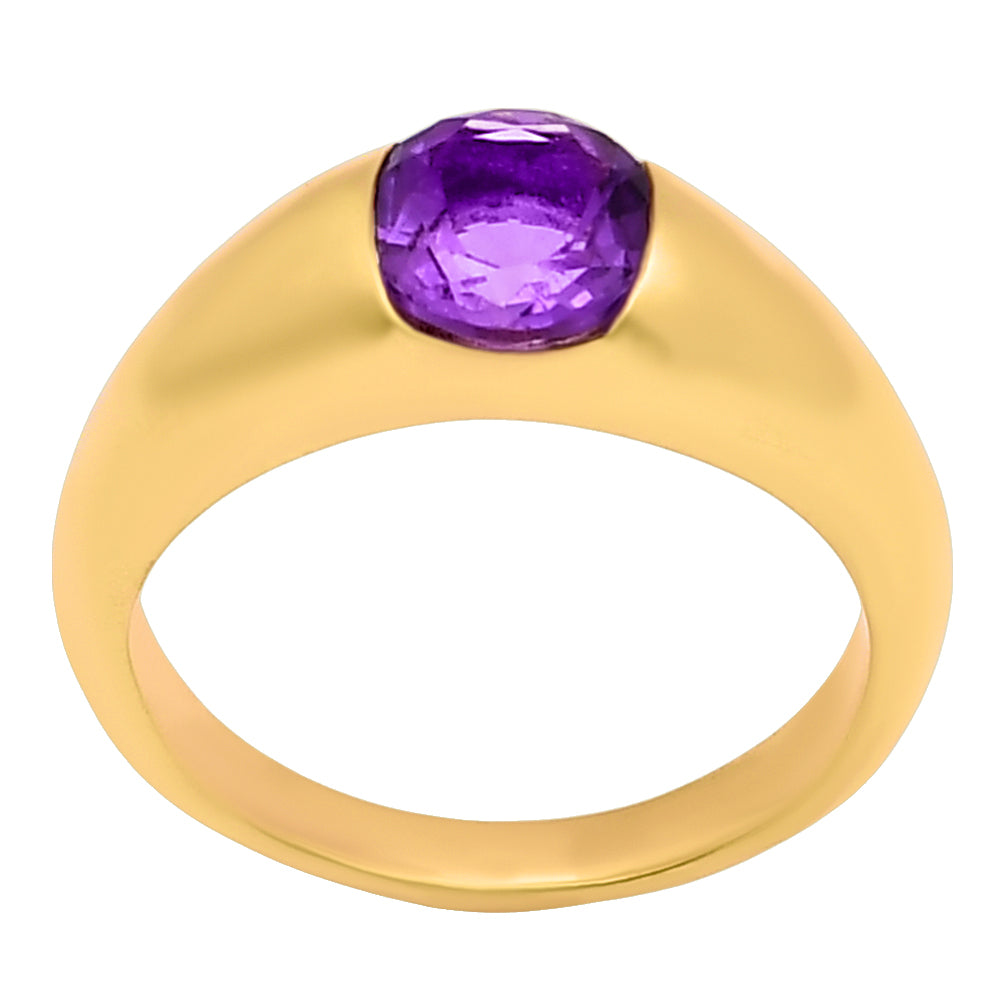 18K Gold Plated Brass Smooth Band Round Gemstone Statement Ring Jewelry TGR1011 RM-1743