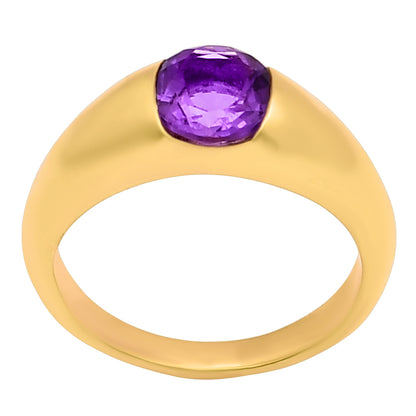 18K Gold Plated Brass Smooth Band Round Gemstone Statement Ring Jewelry TGR1011 RM-1743