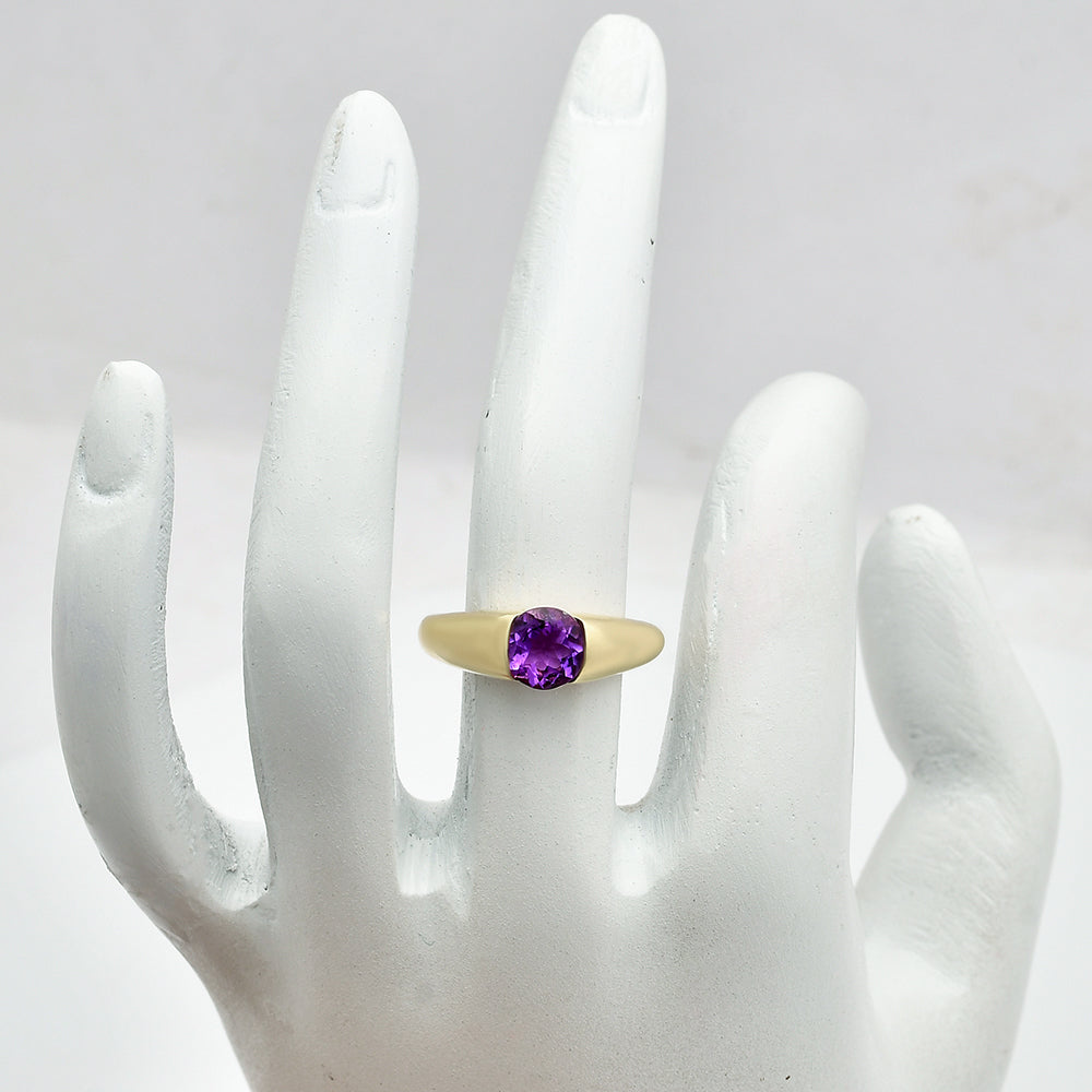 18K Gold Plated Brass Smooth Band Round Gemstone Statement Ring Jewelry TGR1011 RM-1743