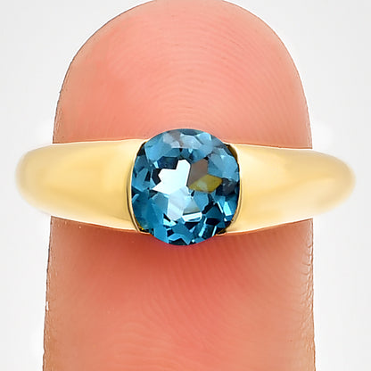 18K Gold Plated Brass Smooth Band Round Gemstone Statement Ring Jewelry TGR1011 RM-1743