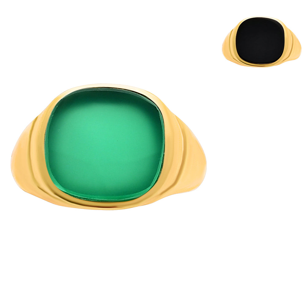 Bold Cushion Green/Black Onyx Statement Ring Jewelry 18K Gold Plated TGR1012 RM-1115