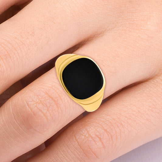 Bold Cushion Green/Black Onyx Statement Ring Jewelry 18K Gold Over Brass TGR1012 RM-1115
